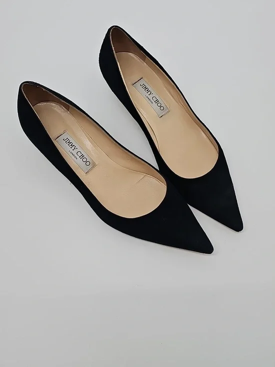 Jimmy Choo Amelia Black Suede Kitten Heels Pointed Toe Dainty Fem Made In Italy - Picture 12 of 12
